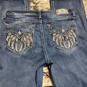 Miss Me Blue Boot Cut Jeans with Silver Embellishments